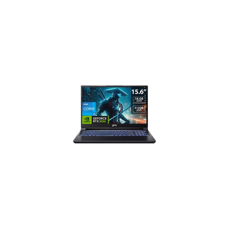Laptop Gamer GHIA Libero: 
Procesador Intel Core i5 12450H (hasta 4.4 GHz), 
Memoria de 16GB DDR4,
SSD de 512GB, 
Pantalla de 15