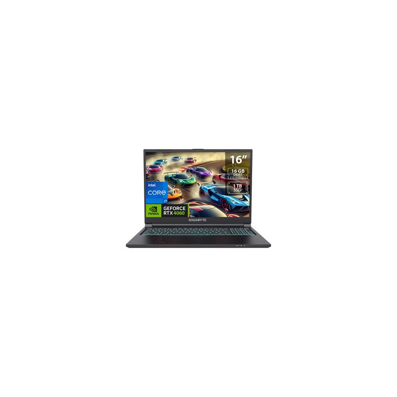 Laptop Gamer Gigabyte G6: 
Procesador Intel Core i7 13620H (hasta 4.9 GHz), 
Memoria de 16GB DDR5, 
SSD de 1TB, 
Pantalla de 16"