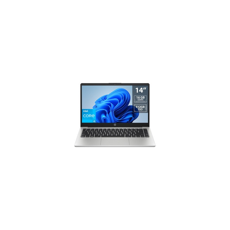 Laptop HP 240 G10: 
Procesador Intel Core i3 1315U (hasta 4.5 GHz), 
Memoria de 16GB DDR4, 
SSD de 512GB, 
Pantalla de 14" LED, 