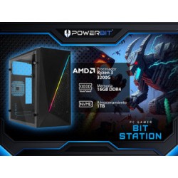 PC de Escritorio Powerbit Bit Station: 
Procesador AMD Ryzen 3 3200G (hasta 4.0 GHz), 
Memoria de 16GB DDR4, 
SSD de 1TB, 
Video