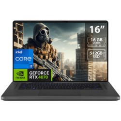 Laptop Gamer ASUS ROG Zephyrus G16: 
Procesador Intel Core i7 13620H (hasta 4.9 GHz), 
Memoria de 16GB DDR4, 
SSD de 512GB, 
Pan